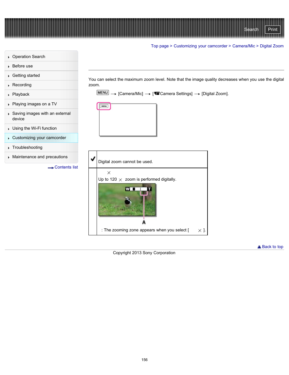 Digital zoom, Handycam" user guide | Sony HDR-PJ790V User Manual | Page 165 / 287