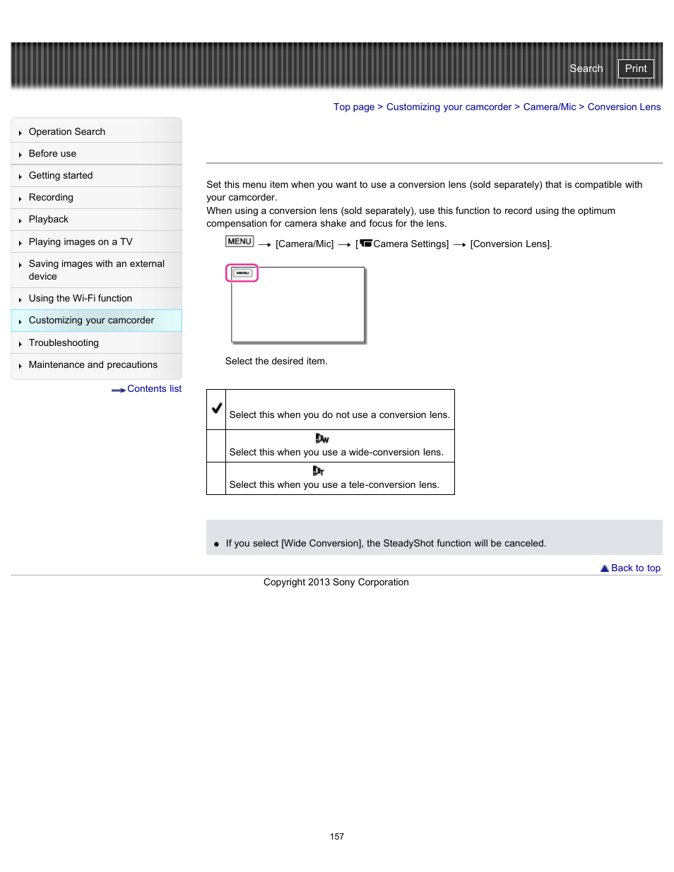 Conversion lens, Handycam" user guide | Sony HDR-PJ790V User Manual | Page 166 / 287
