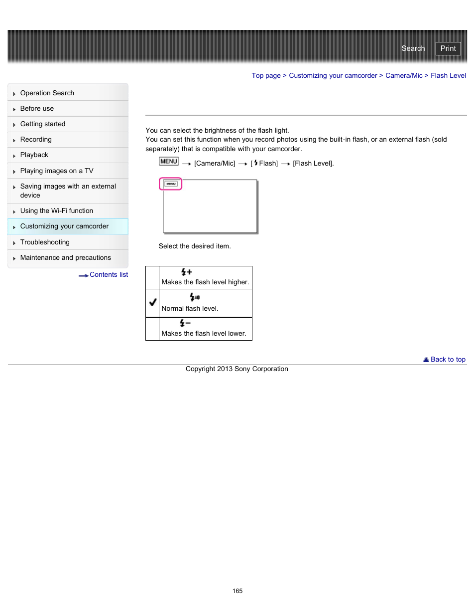 Flash level, Handycam" user guide | Sony HDR-PJ790V User Manual | Page 174 / 287