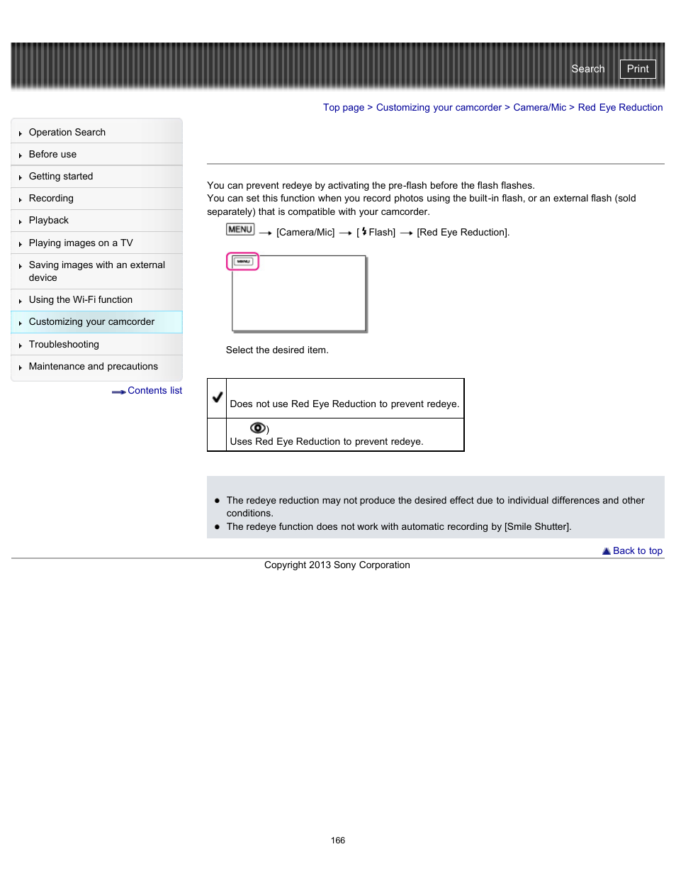 Red eye reduction, Handycam" user guide | Sony HDR-PJ790V User Manual | Page 175 / 287