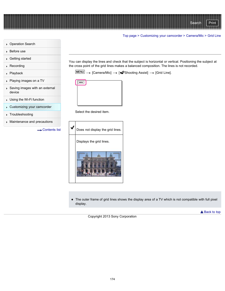 Grid line, Handycam" user guide | Sony HDR-PJ790V User Manual | Page 183 / 287