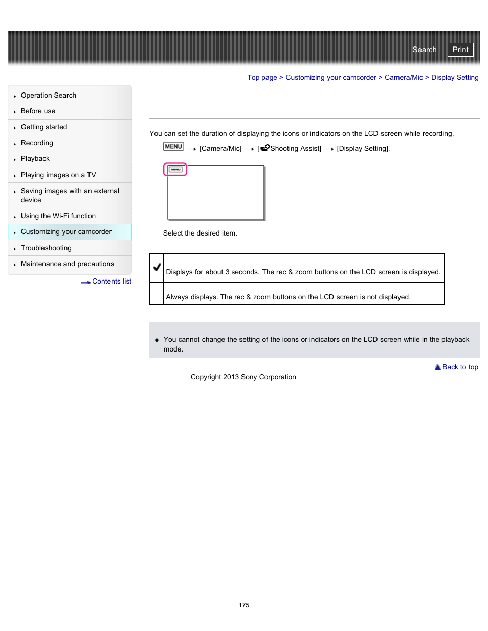 Display setting, Handycam" user guide | Sony HDR-PJ790V User Manual | Page 184 / 287