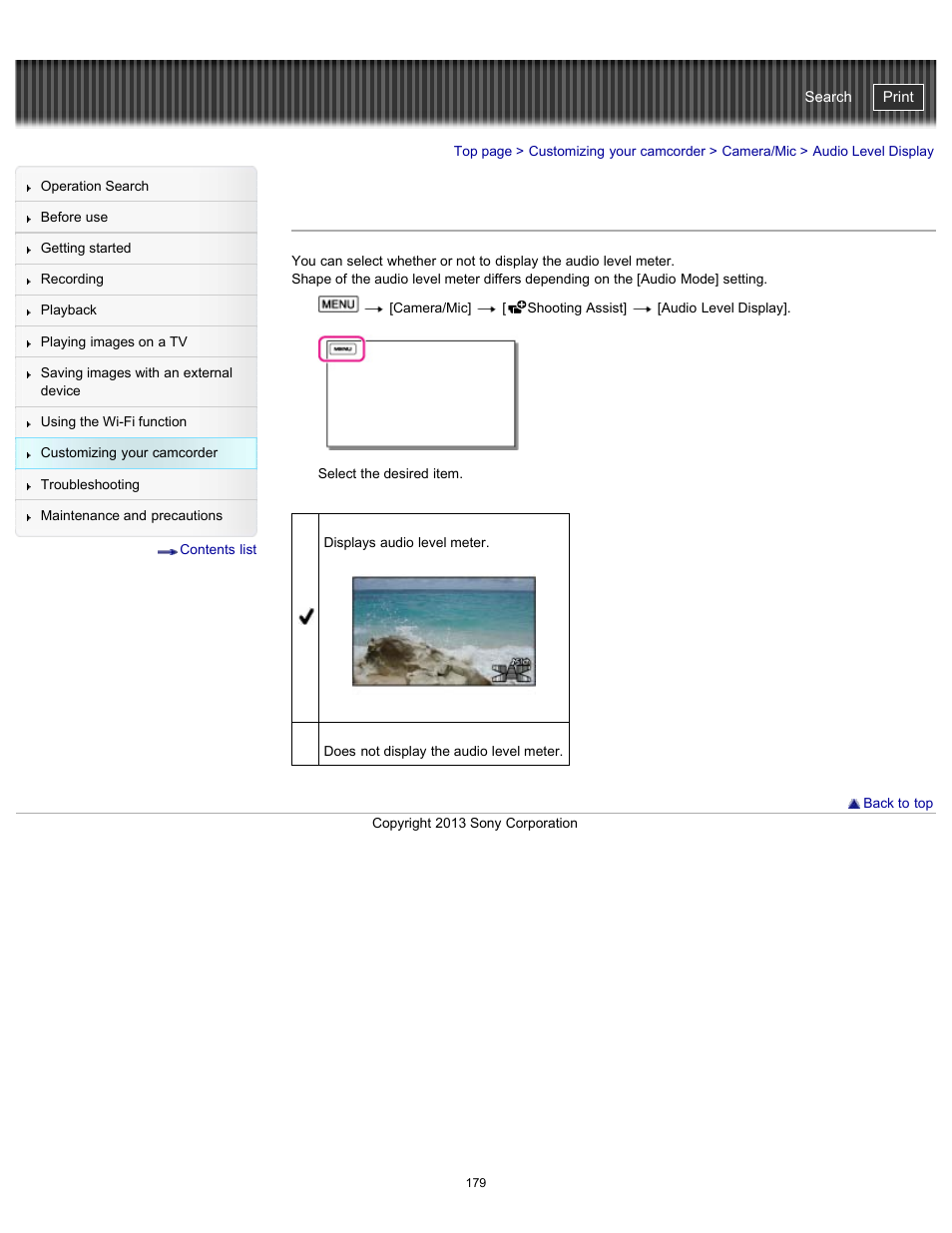 Audio level display, Handycam" user guide | Sony HDR-PJ790V User Manual | Page 188 / 287
