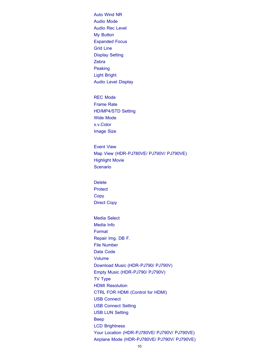 Image quality/size, Playback function, Edit/copy | Setup | Sony HDR-PJ790V User Manual | Page 19 / 287