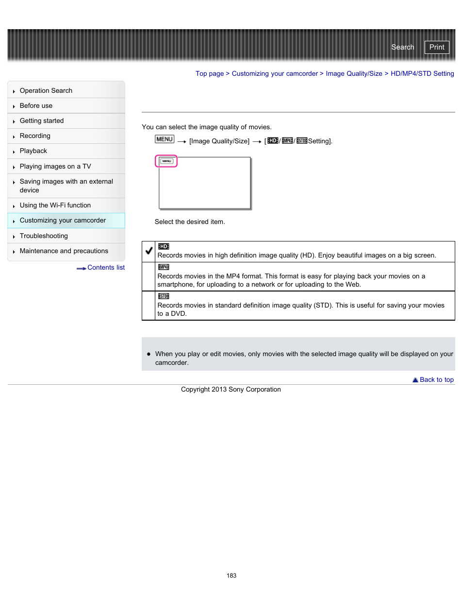 Hd/mp4/std setting, Handycam" user guide | Sony HDR-PJ790V User Manual | Page 192 / 287