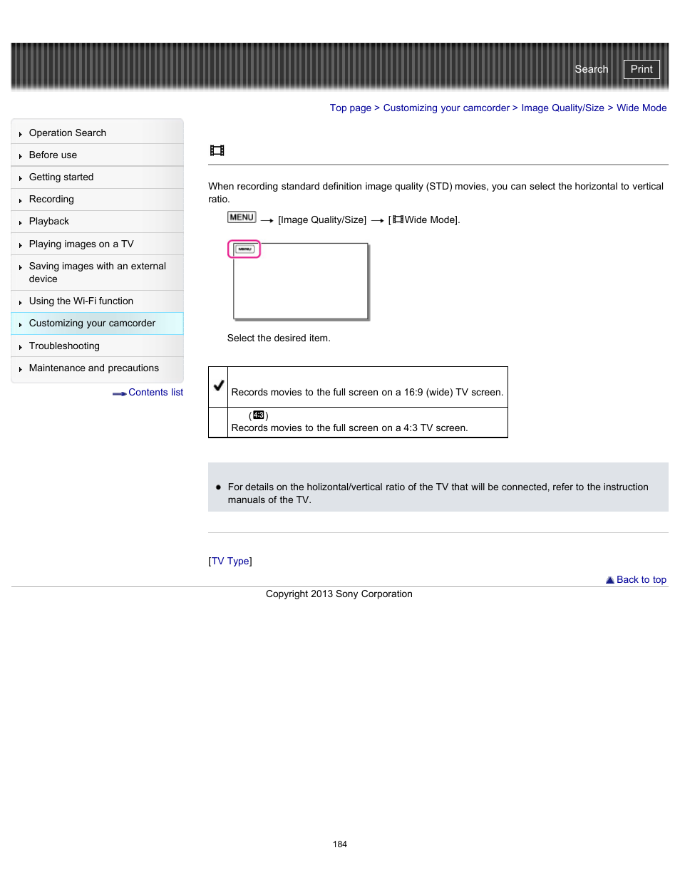 Wide mode, Handycam" user guide | Sony HDR-PJ790V User Manual | Page 193 / 287