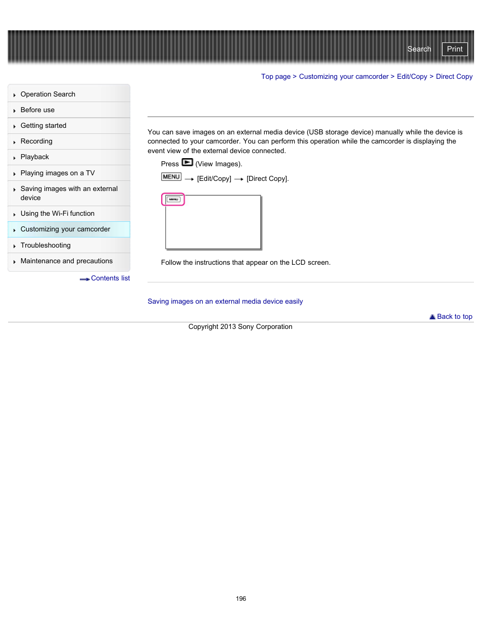 Direct copy, Handycam" user guide | Sony HDR-PJ790V User Manual | Page 205 / 287