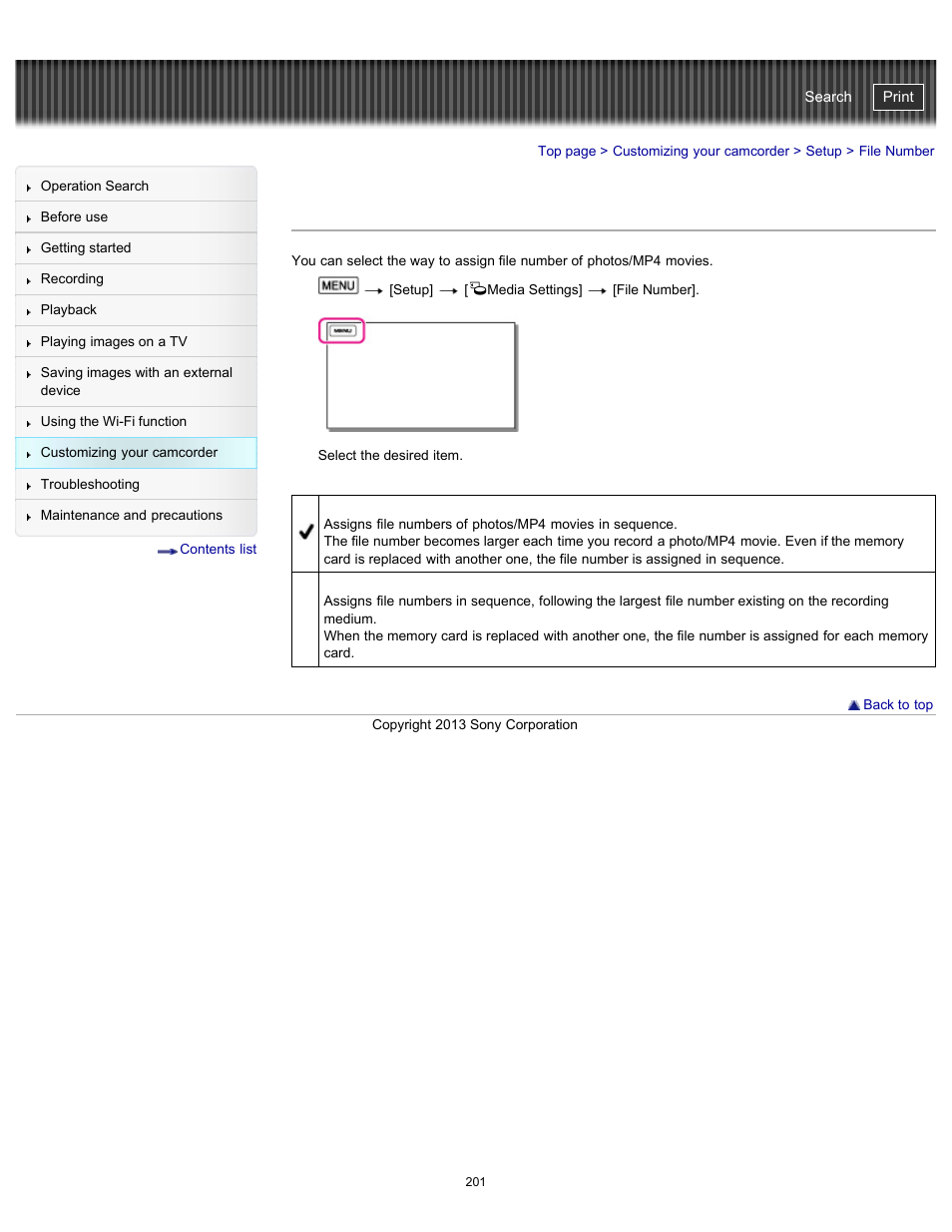 File number, Handycam" user guide | Sony HDR-PJ790V User Manual | Page 210 / 287