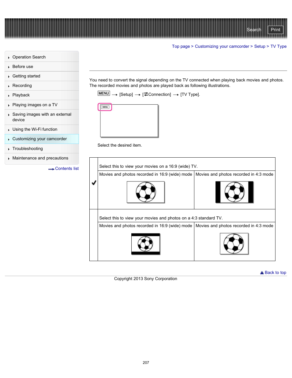 Tv type, Handycam" user guide | Sony HDR-PJ790V User Manual | Page 216 / 287