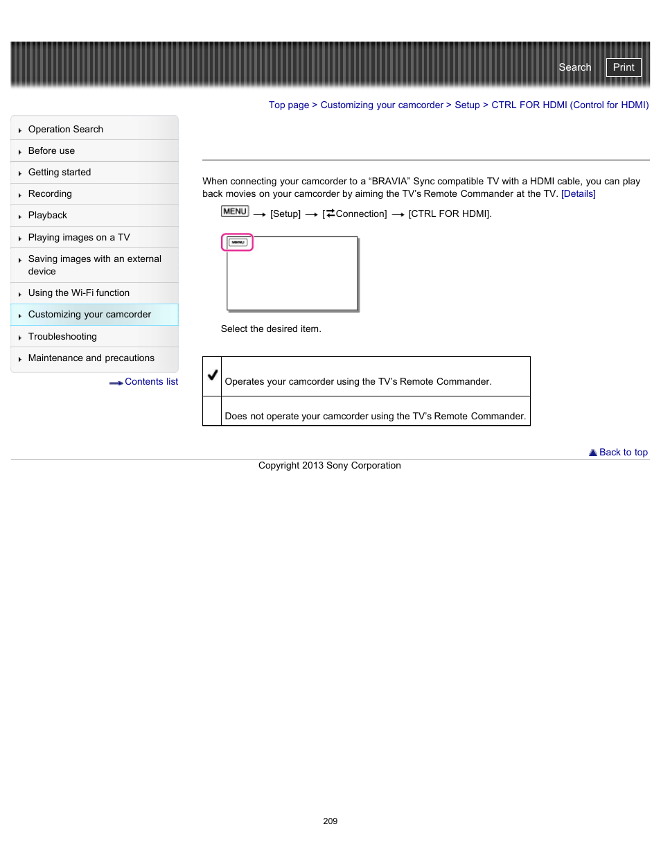 Ctrl for hdmi (control for hdmi), Handycam" user guide | Sony HDR-PJ790V User Manual | Page 218 / 287