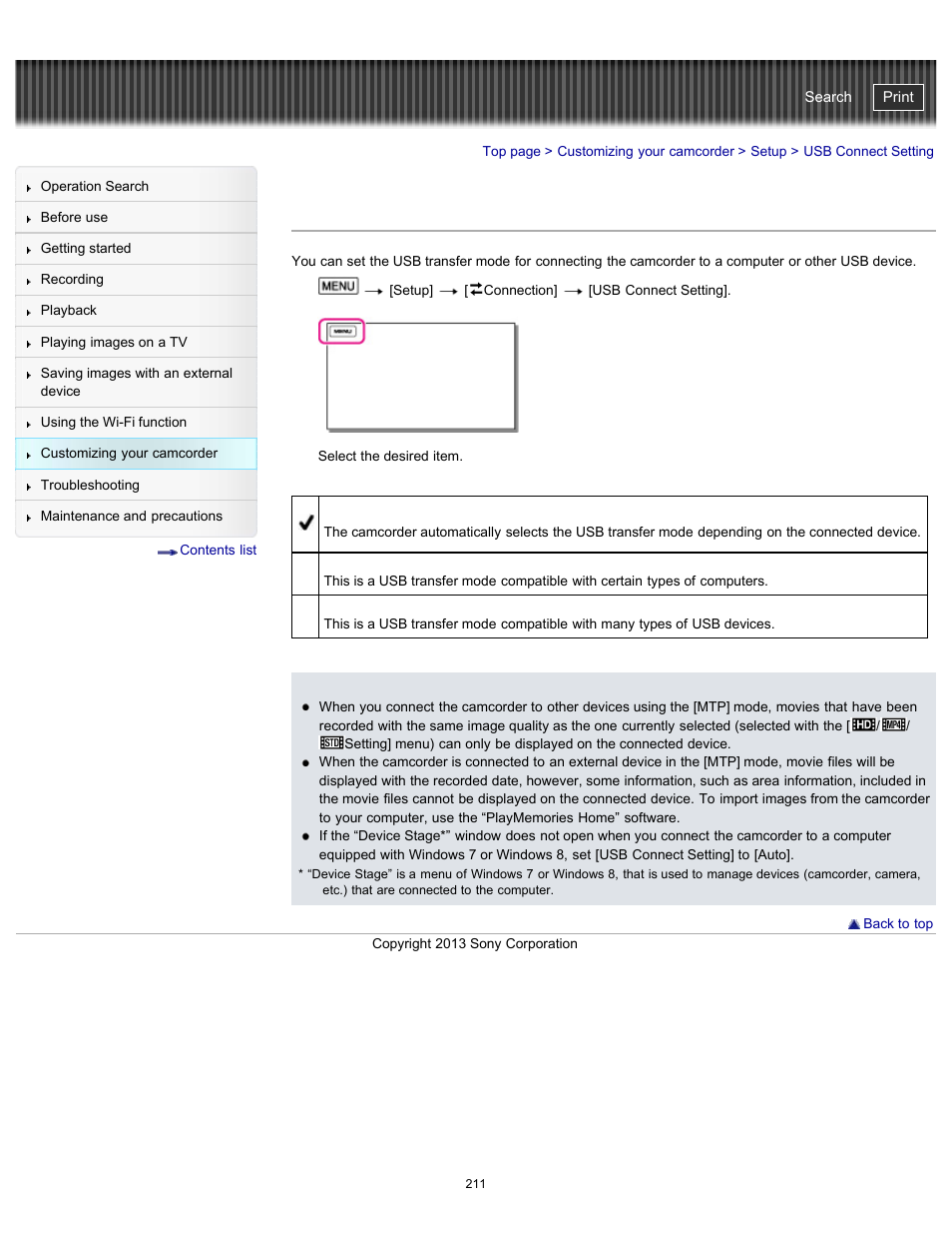 Usb connect setting, Handycam" user guide | Sony HDR-PJ790V User Manual | Page 220 / 287