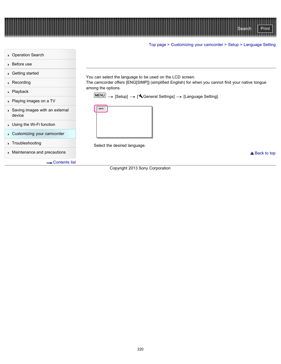 Language setting, Details, Handycam" user guide | Sony HDR-PJ790V User Manual | Page 229 / 287