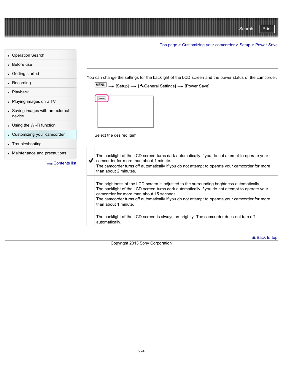 Power save, Handycam" user guide | Sony HDR-PJ790V User Manual | Page 233 / 287