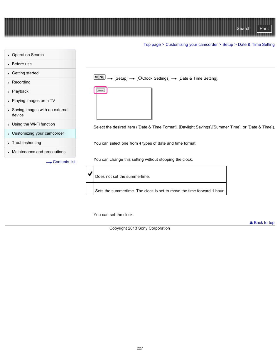 Date & time setting, Handycam" user guide | Sony HDR-PJ790V User Manual | Page 236 / 287