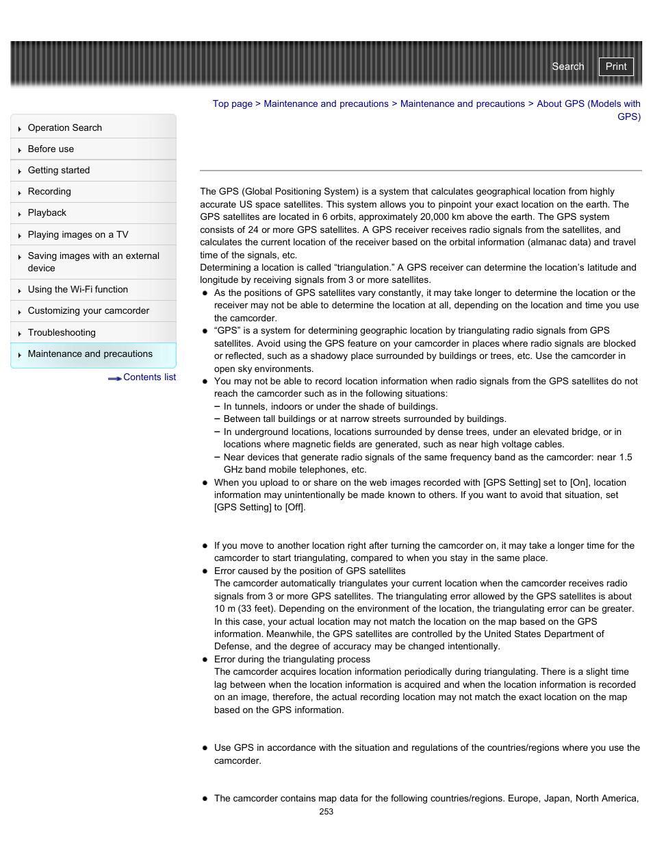 About gps (models with gps), About gps, Models with gps) | Sony HDR-PJ790V User Manual | Page 262 / 287