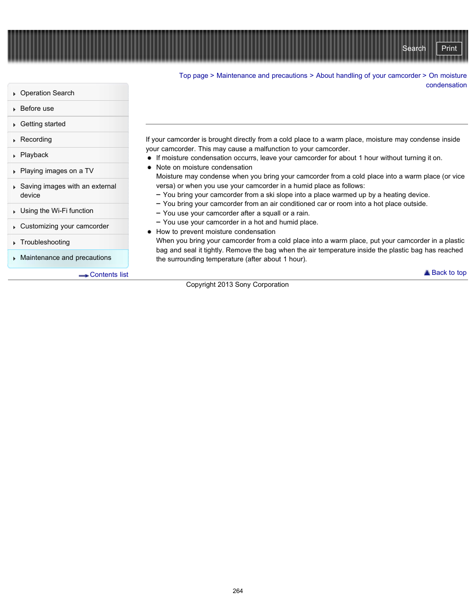 On moisture condensation, Handycam" user guide | Sony HDR-PJ790V User Manual | Page 273 / 287