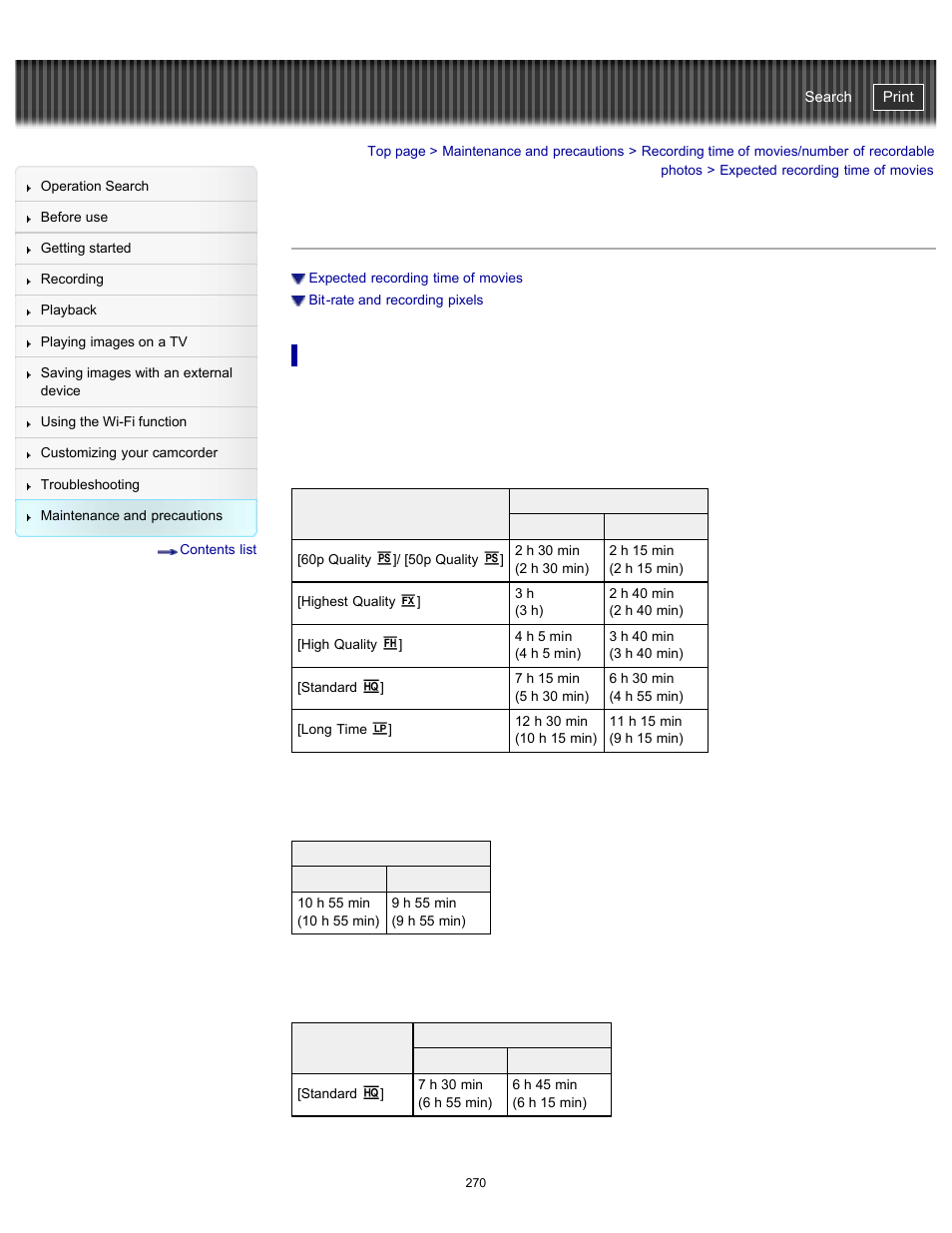 Expected recording time of movies, Details, Details][details | Handycam" user guide | Sony HDR-PJ790V User Manual | Page 279 / 287