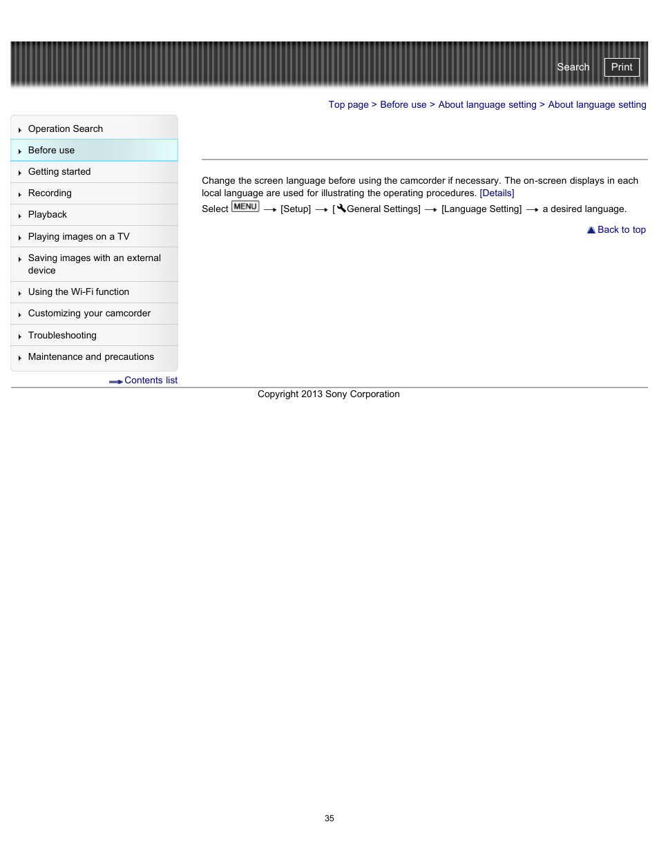 About language setting, Handycam" user guide | Sony HDR-PJ790V User Manual | Page 44 / 287