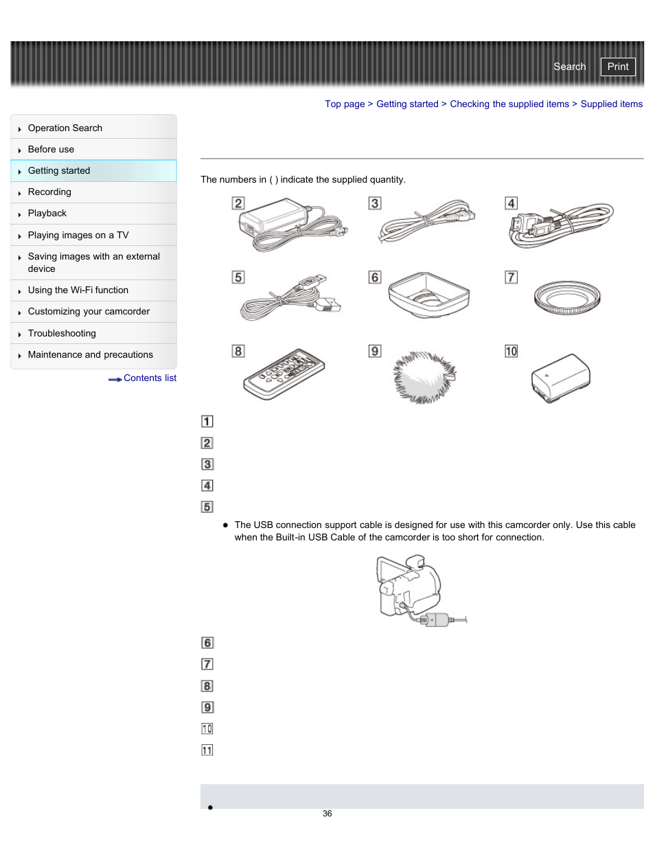 Supplied items, Handycam" user guide | Sony HDR-PJ790V User Manual | Page 45 / 287