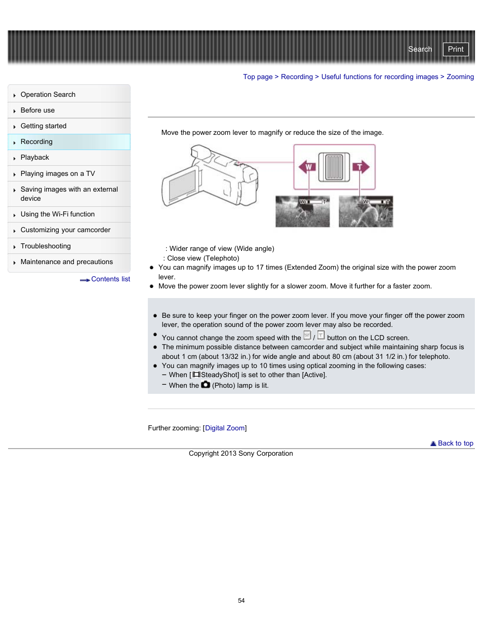 Zooming, Handycam" user guide | Sony HDR-PJ790V User Manual | Page 63 / 287