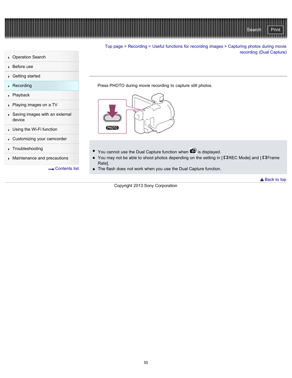 Capturing photos during movie recording, Handycam" user guide | Sony HDR-PJ790V User Manual | Page 64 / 287