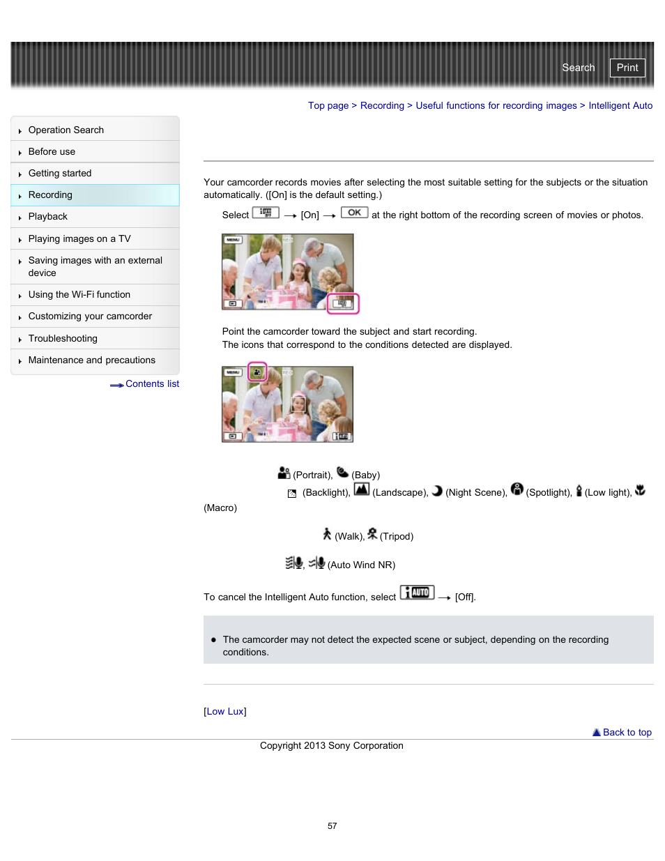 Intelligent auto, Handycam" user guide | Sony HDR-PJ790V User Manual | Page 66 / 287