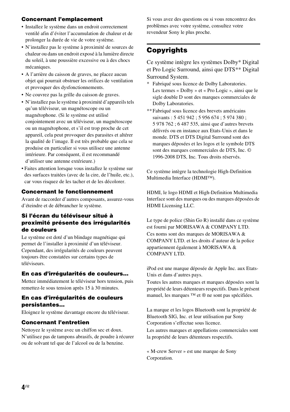 Copyrights | Sony HT-CT500 User Manual | Page 110 / 340
