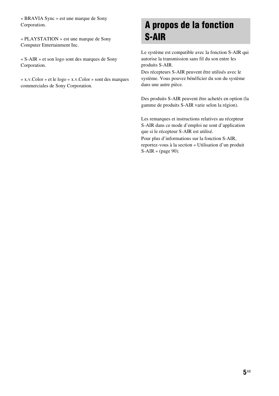 A propos de la fonction s-air | Sony HT-CT500 User Manual | Page 111 / 340