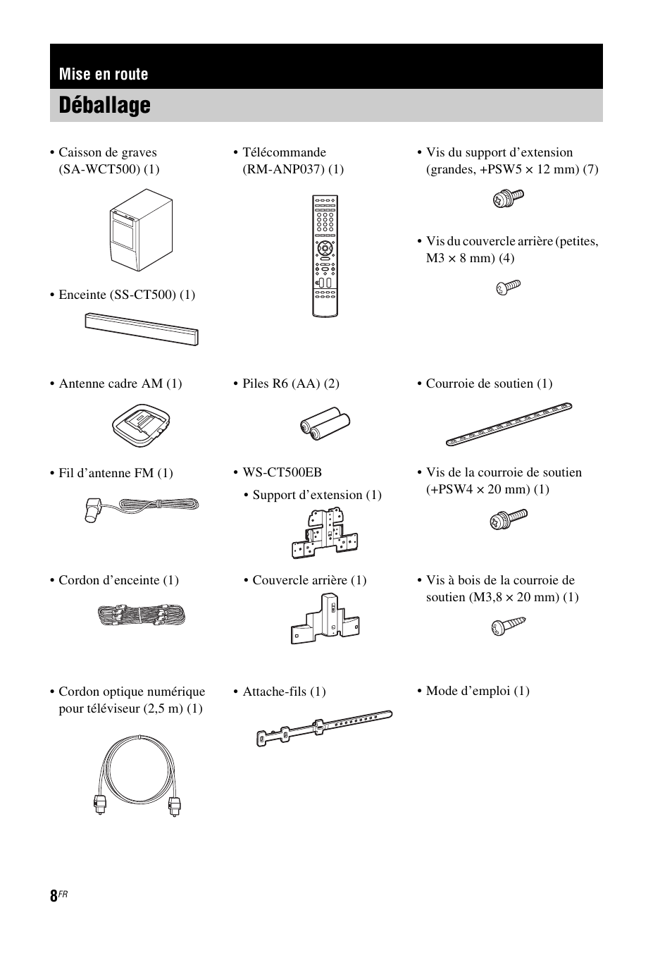 Mise en route, Déballage | Sony HT-CT500 User Manual | Page 114 / 340