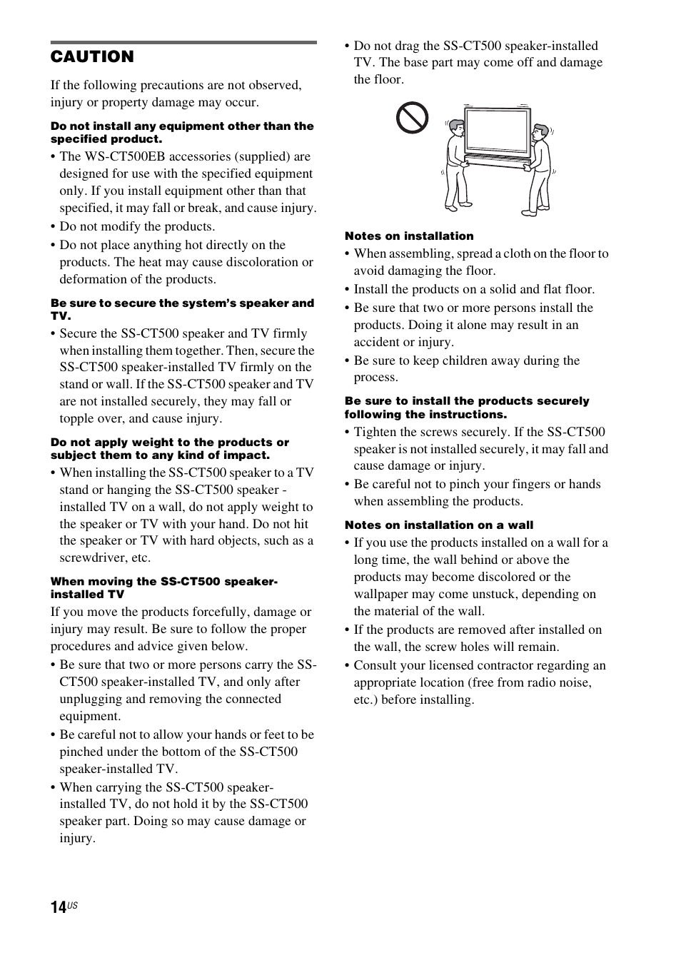 Caution | Sony HT-CT500 User Manual | Page 14 / 340