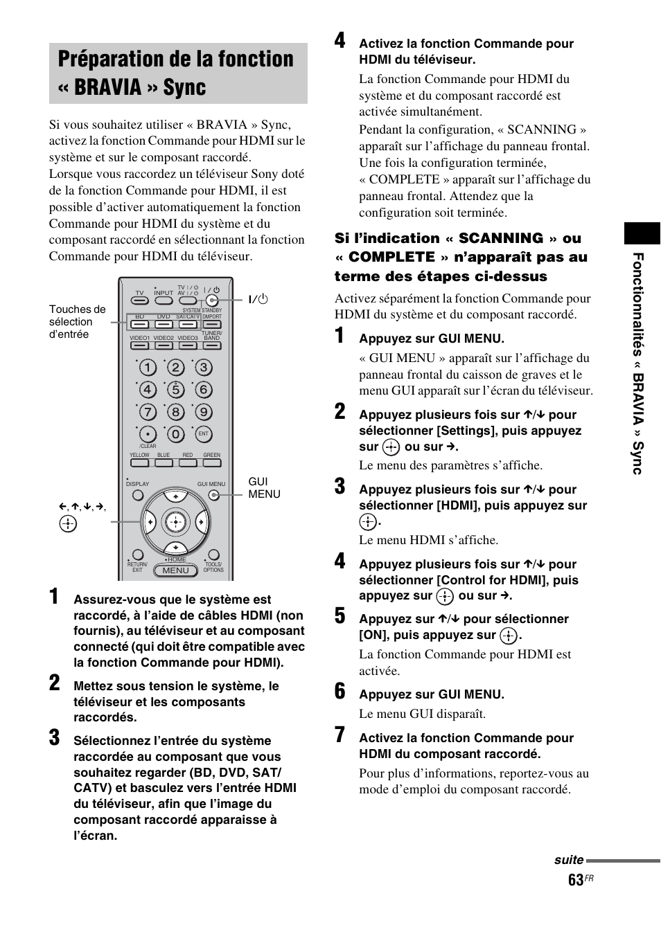 Préparation de la fonction « bravia » sync, Préparation de la fonction « bravia, Sync | Sony HT-CT500 User Manual | Page 169 / 340