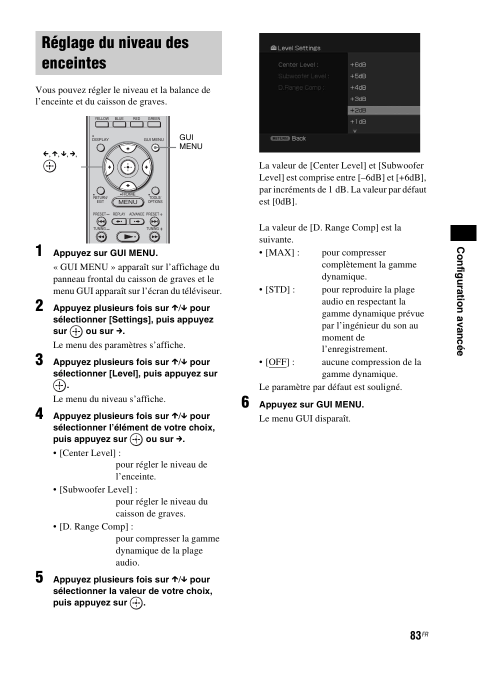 Réglage du niveau des enceintes | Sony HT-CT500 User Manual | Page 189 / 340