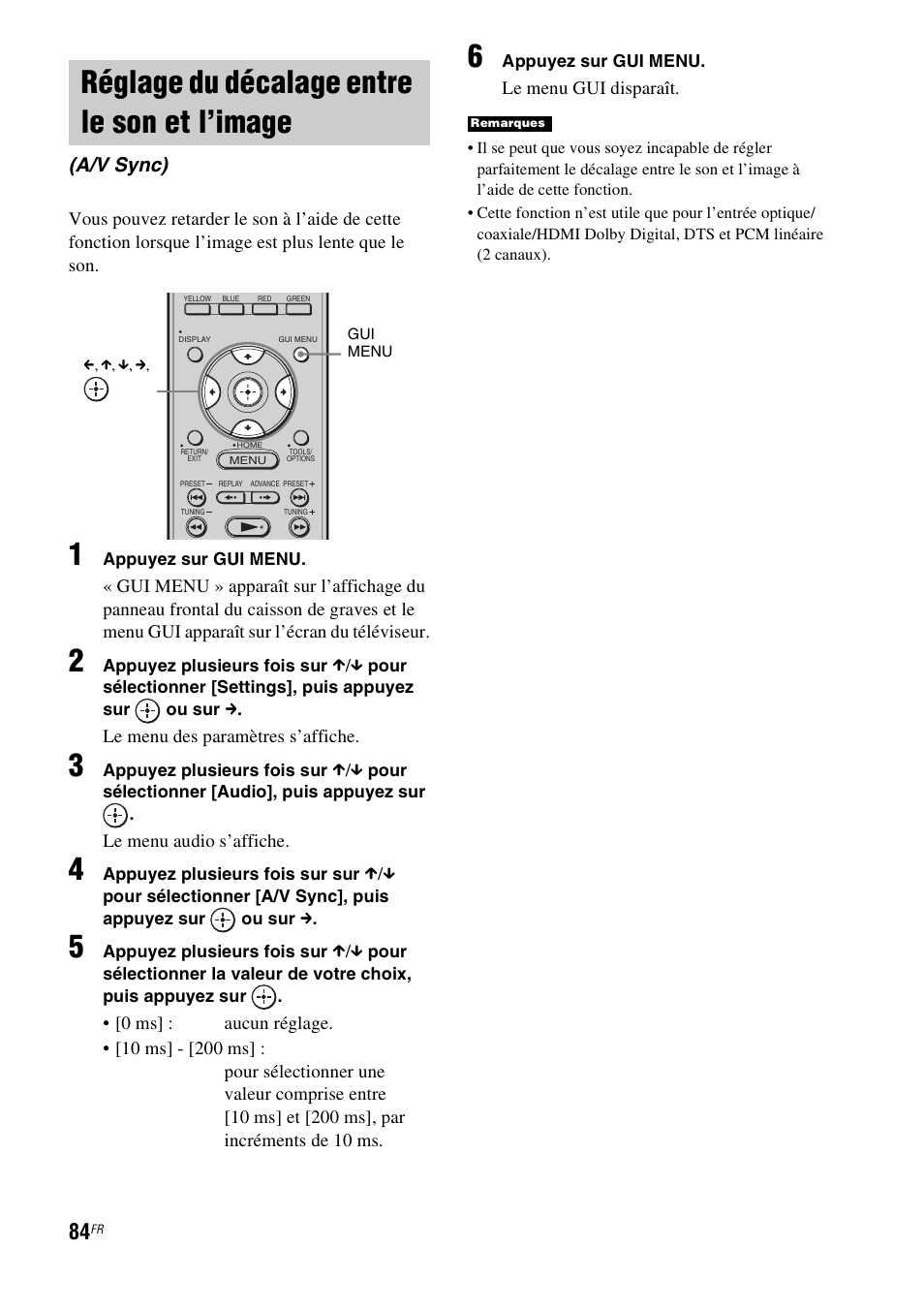 Réglage du décalage entre le son et l’image, Réglage du décalage entre le son et, L’image (a/v sync) | A/v sync) | Sony HT-CT500 User Manual | Page 190 / 340