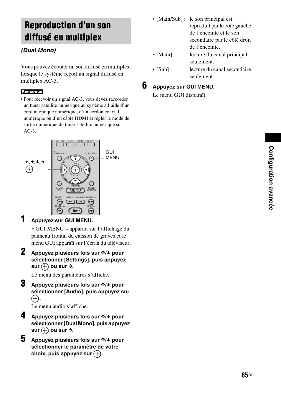 Reproduction d’un son diffusé en multiplex, Reproduction d’un son diffusé en, Multiplex (dual mono) | Sony HT-CT500 User Manual | Page 191 / 340