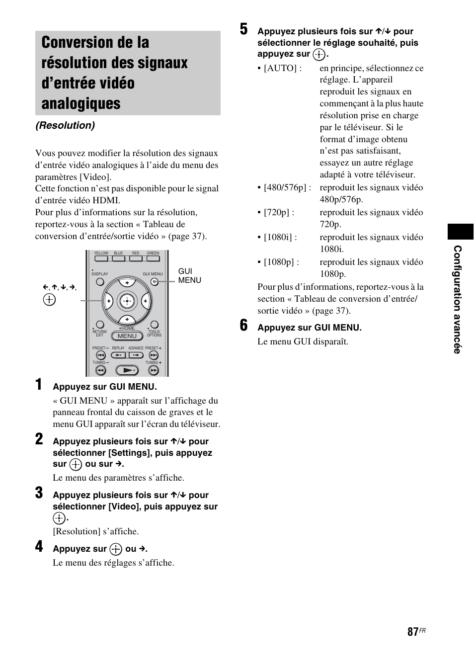 Conversion de la résolution des signaux, D’entrée vidéo analogiques (resolution) | Sony HT-CT500 User Manual | Page 193 / 340
