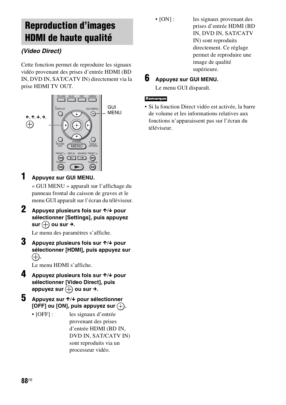 Reproduction d’images hdmi de haute qualité, Reproduction d’images hdmi de haute, Qualité (video direct) | Video direct) | Sony HT-CT500 User Manual | Page 194 / 340