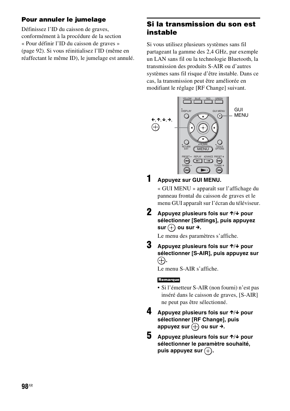 Si la transmission du son est instable, Pour annuler le jumelage | Sony HT-CT500 User Manual | Page 204 / 340