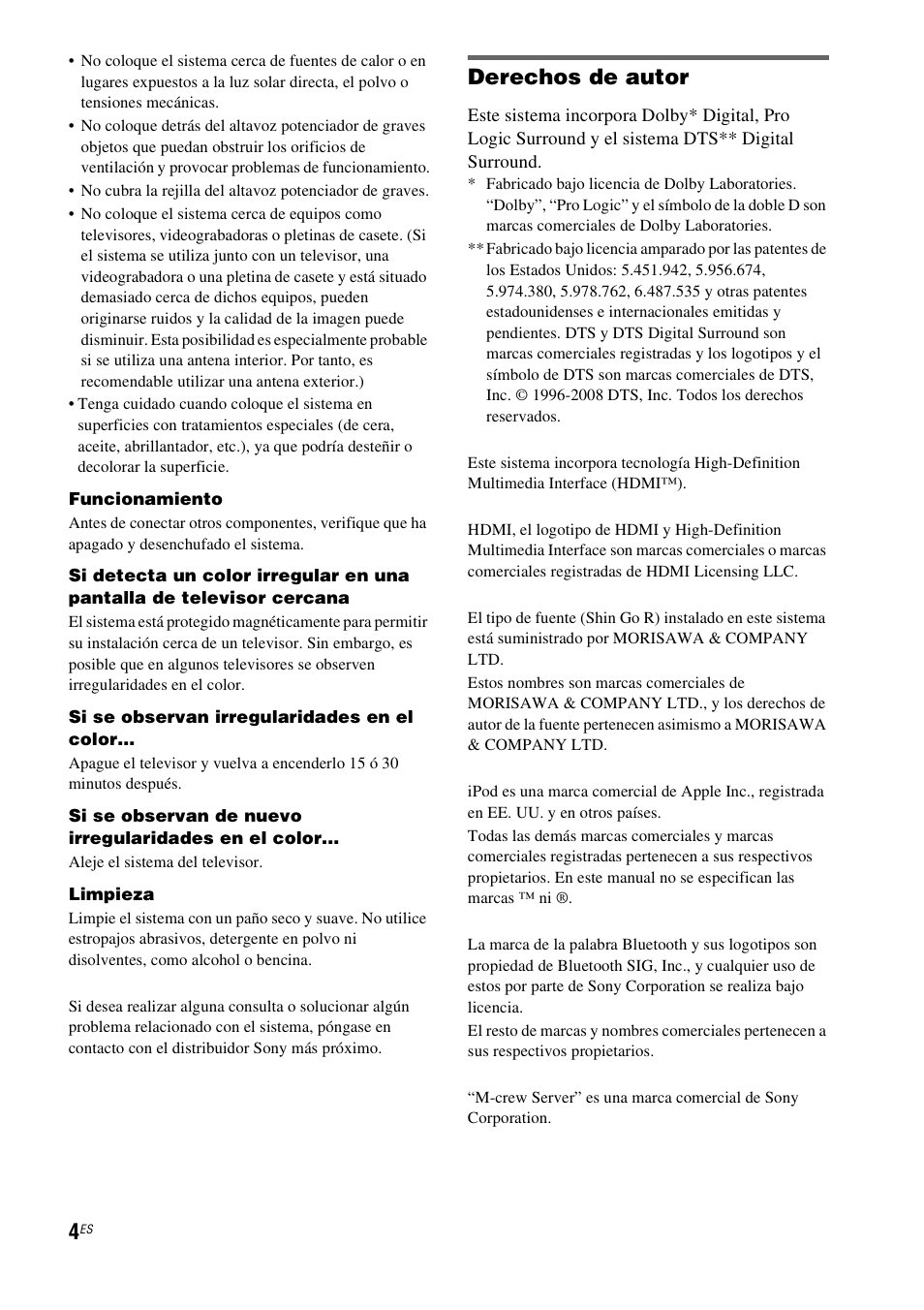 Derechos de autor | Sony HT-CT500 User Manual | Page 224 / 340