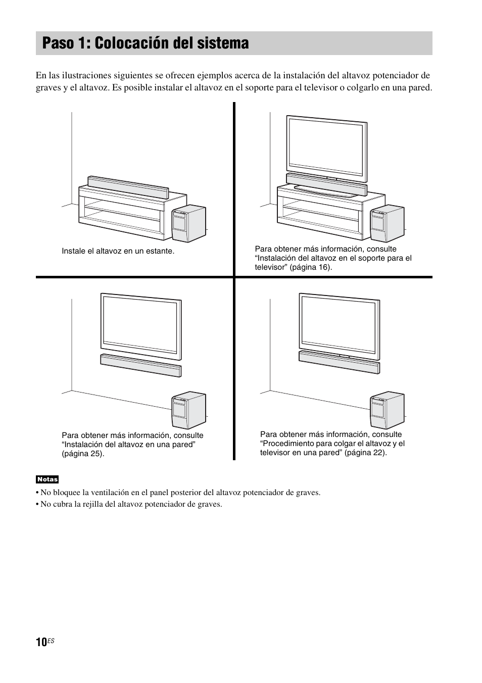 Paso 1: colocación del sistema | Sony HT-CT500 User Manual | Page 230 / 340