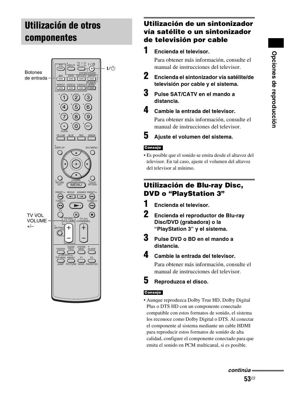 Utilización de otros componentes, Utilización de blu-ray disc, dvd o “playstation 3 | Sony HT-CT500 User Manual | Page 273 / 340
