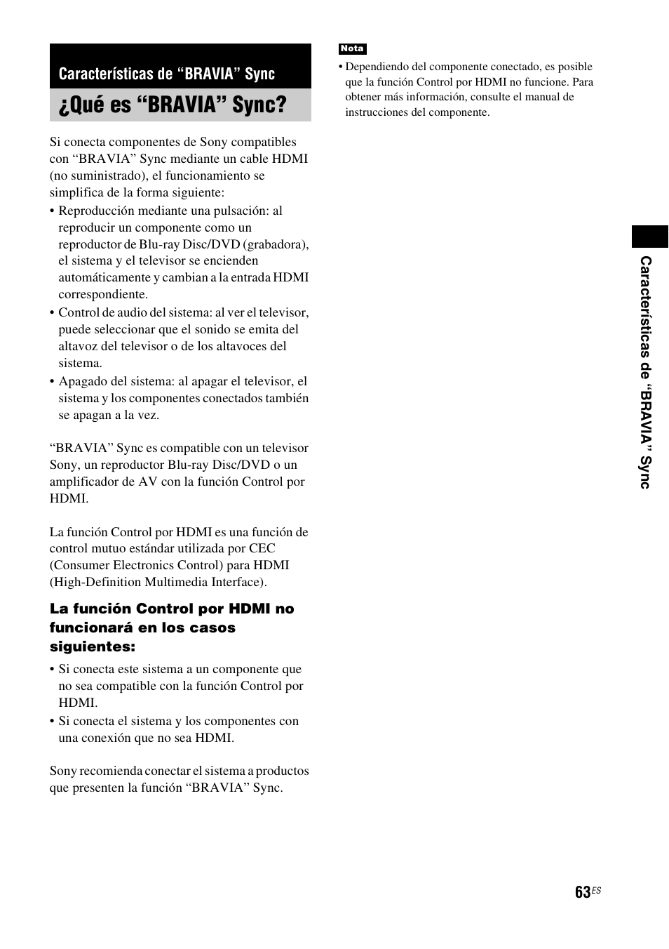 Características de “bravia” sync, Qué es “bravia” sync | Sony HT-CT500 User Manual | Page 283 / 340