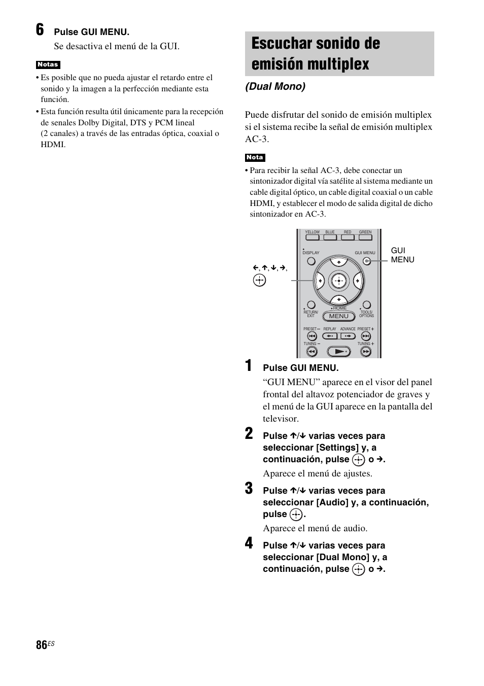 Escuchar sonido de emisión multiplex, Escuchar sonido de emisión, Multiplex (dual mono) | Dual mono) | Sony HT-CT500 User Manual | Page 306 / 340