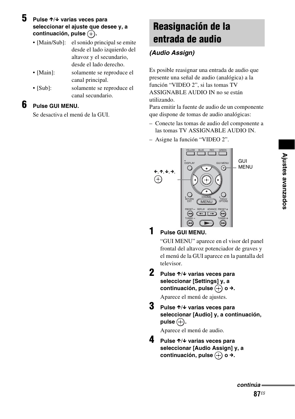 Reasignación de la entrada de audio, Audio assign) | Sony HT-CT500 User Manual | Page 307 / 340