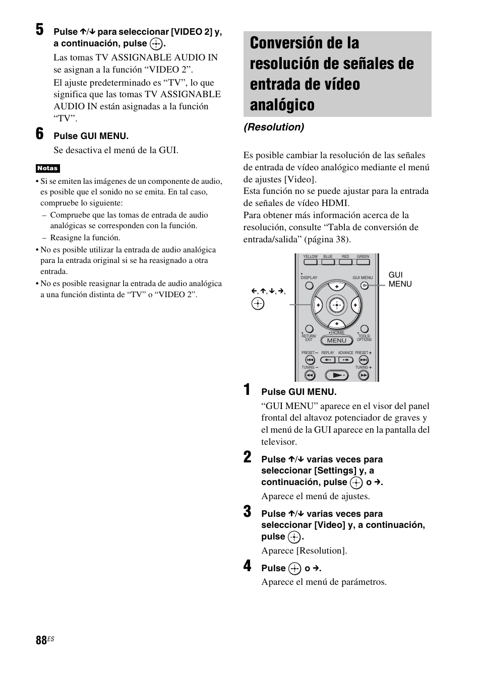 Conversión de la resolución de señales de, Entrada de vídeo analógico (resolution), Resolution) | Sony HT-CT500 User Manual | Page 308 / 340