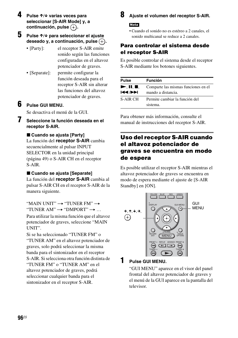 Para controlar el sistema desde el receptor s-air | Sony HT-CT500 User Manual | Page 316 / 340