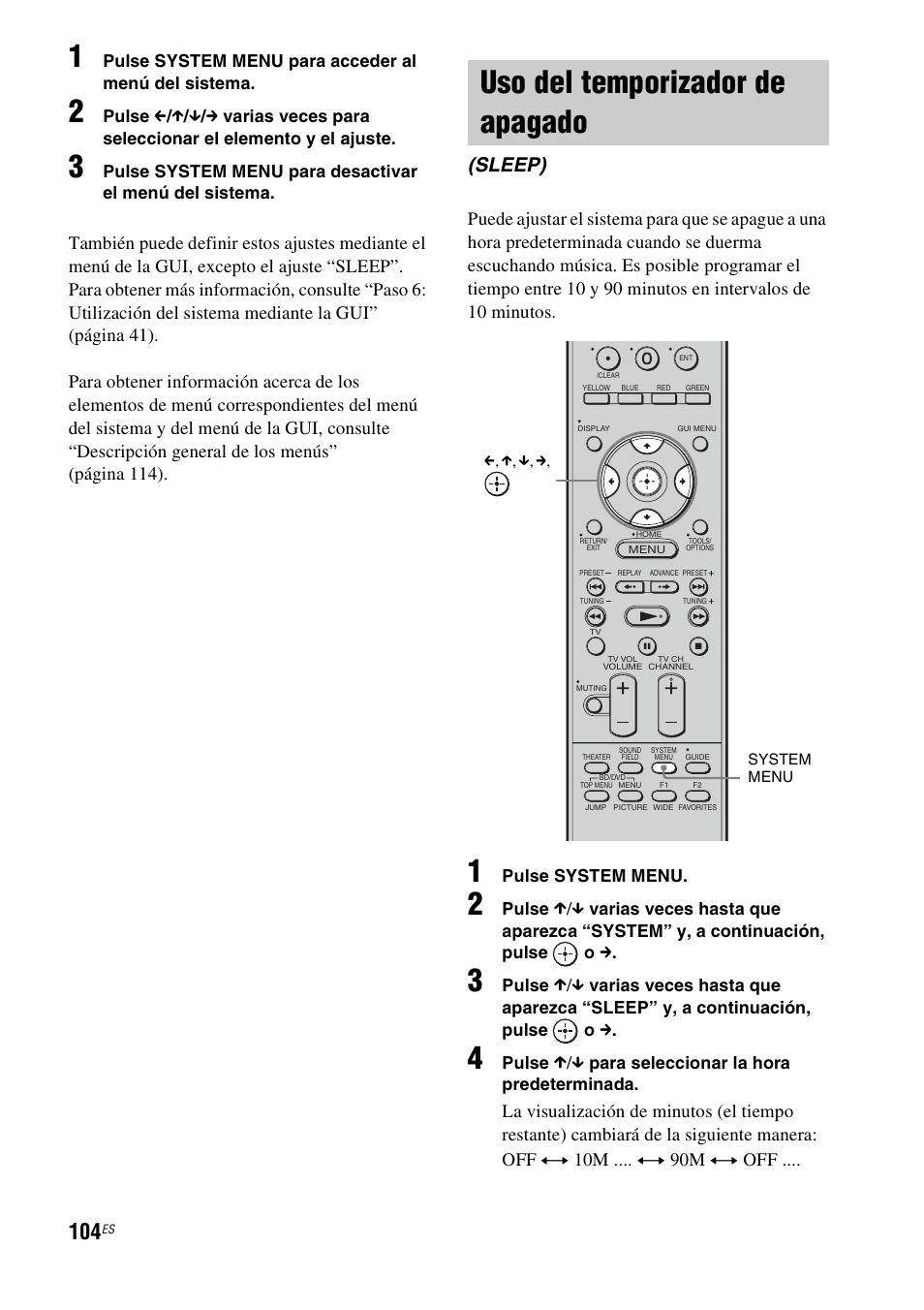 Uso del temporizador de apagado, Sleep), P (104) | Sony HT-CT500 User Manual | Page 324 / 340