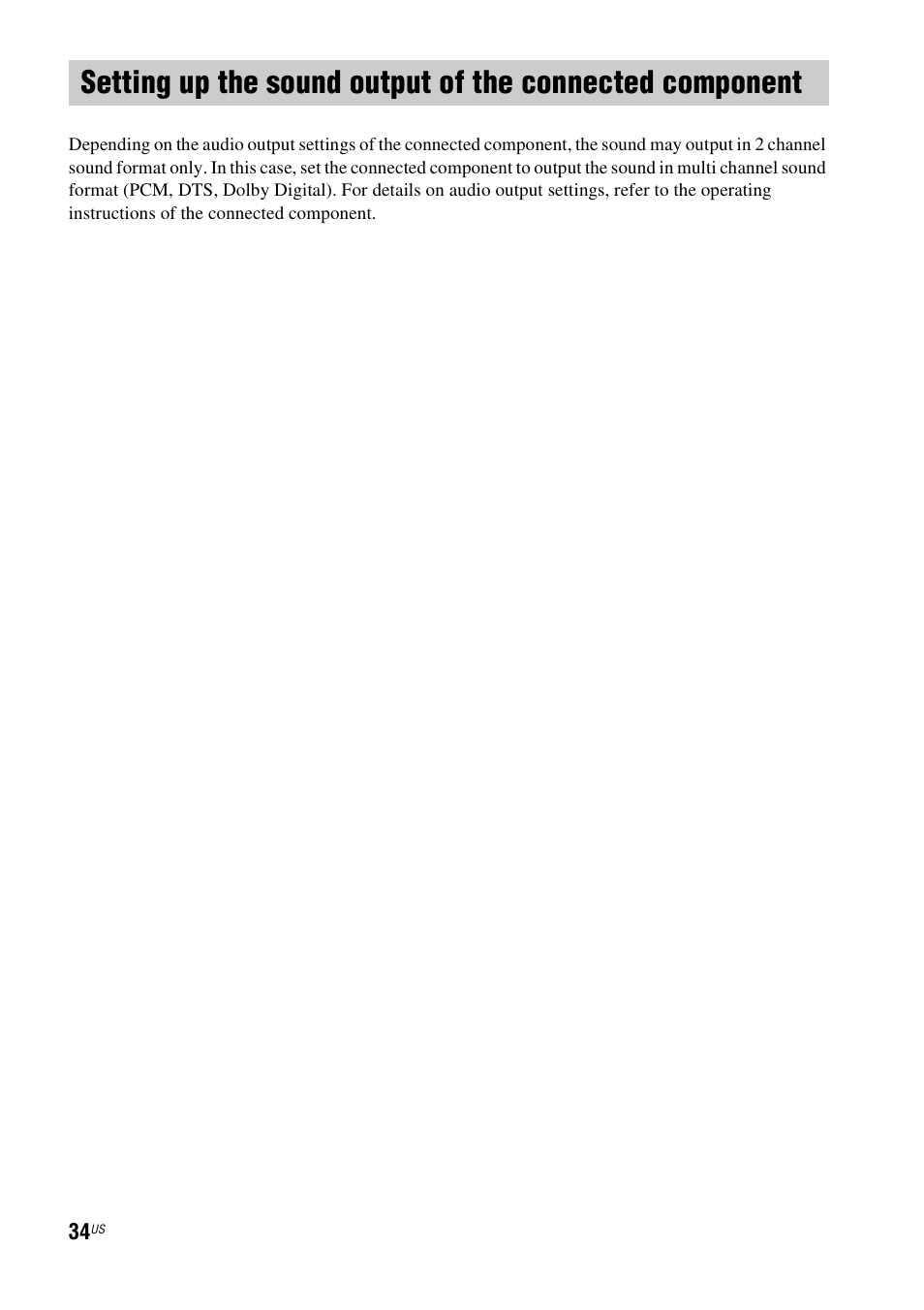 Setting up the sound output of the, Connected component | Sony HT-CT500 User Manual | Page 34 / 340
