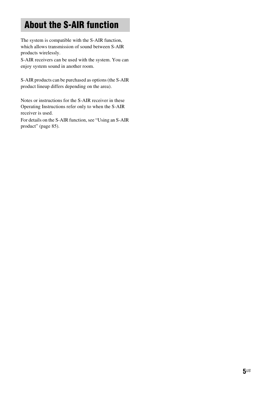About the s-air function | Sony HT-CT500 User Manual | Page 5 / 340