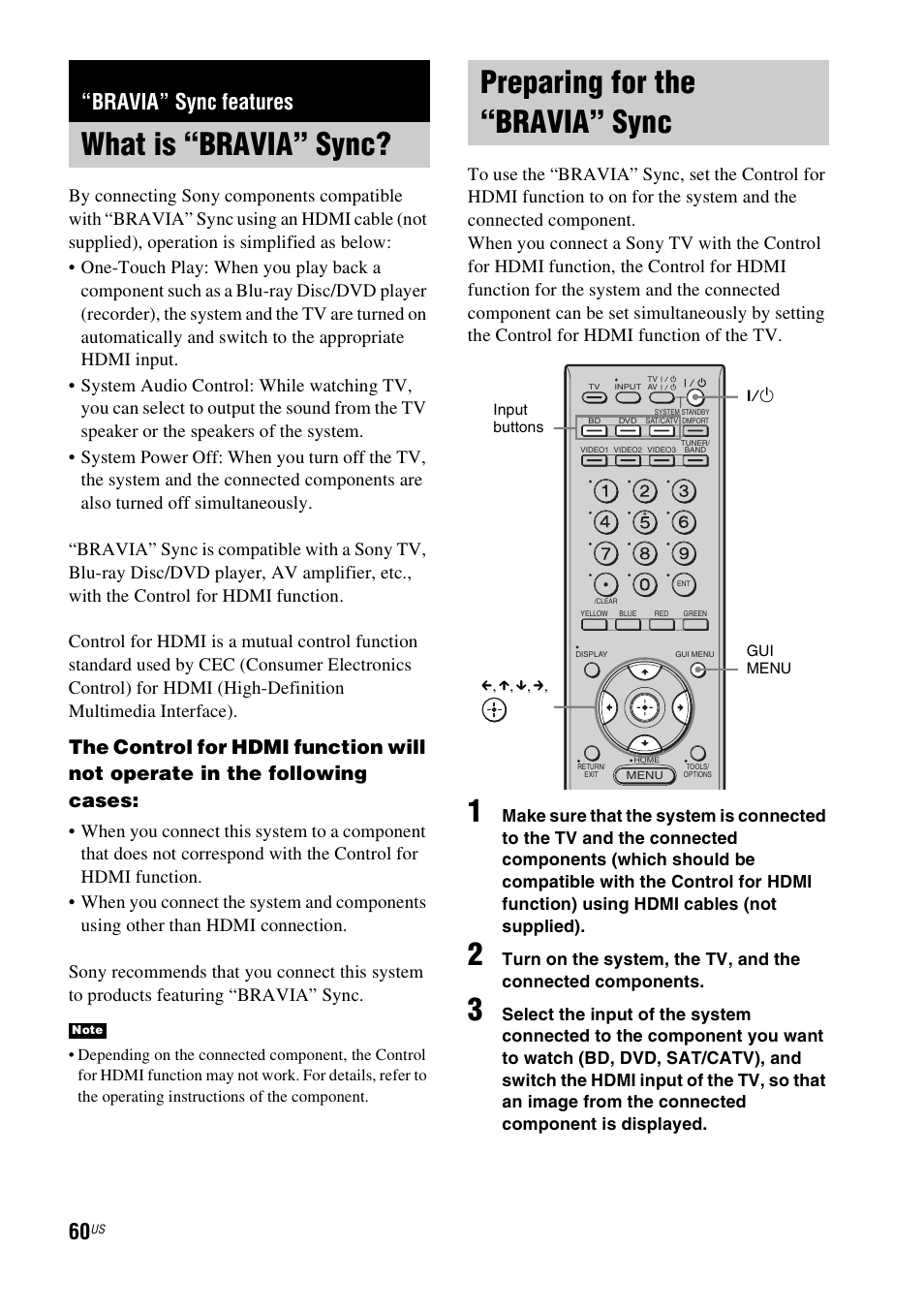 Bravia” sync features, What is “bravia” sync, Preparing for the “bravia” sync | Sony HT-CT500 User Manual | Page 60 / 340