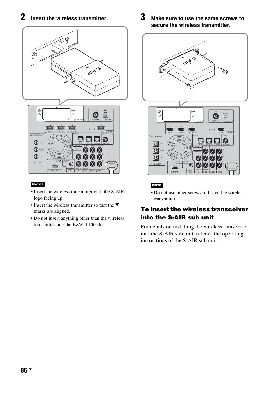 Insert the wireless transmitter | Sony HT-CT500 User Manual | Page 86 / 340